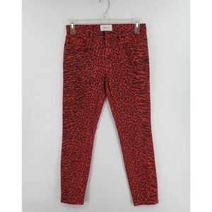 Current/Elliott Leopard Print Jeans 28 Red Ankle‎ Bold Retro 80s Glam